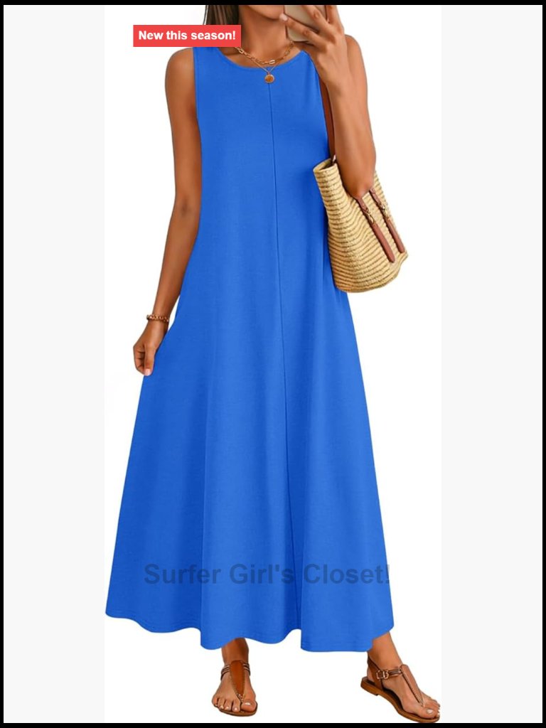 Women's Sleeveless Maxi Dress Casual Beach Sundress Loose Fit